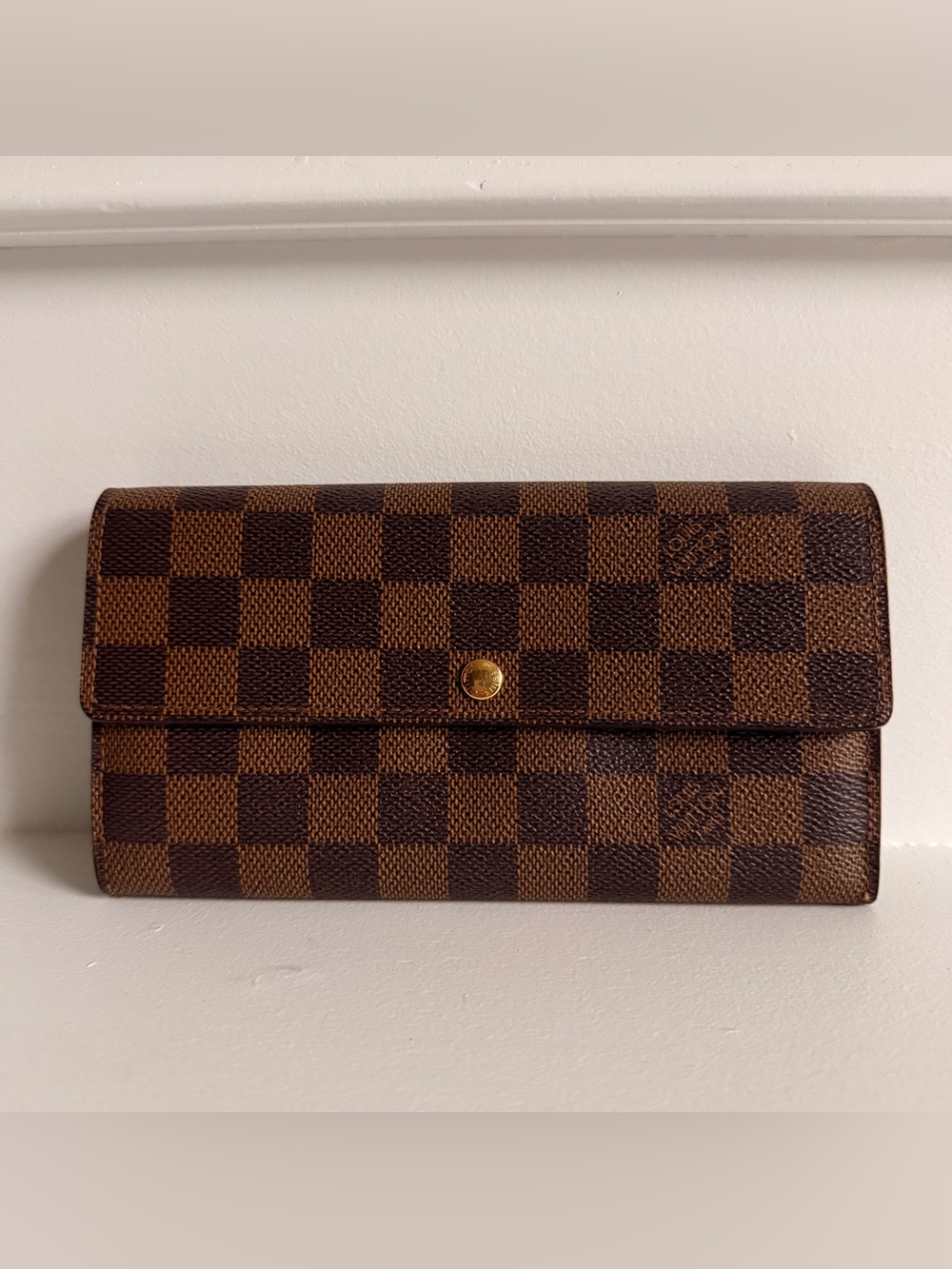 Louis Vuitton Brown Damier Ébène Check Continental Wallet with Gold Snap